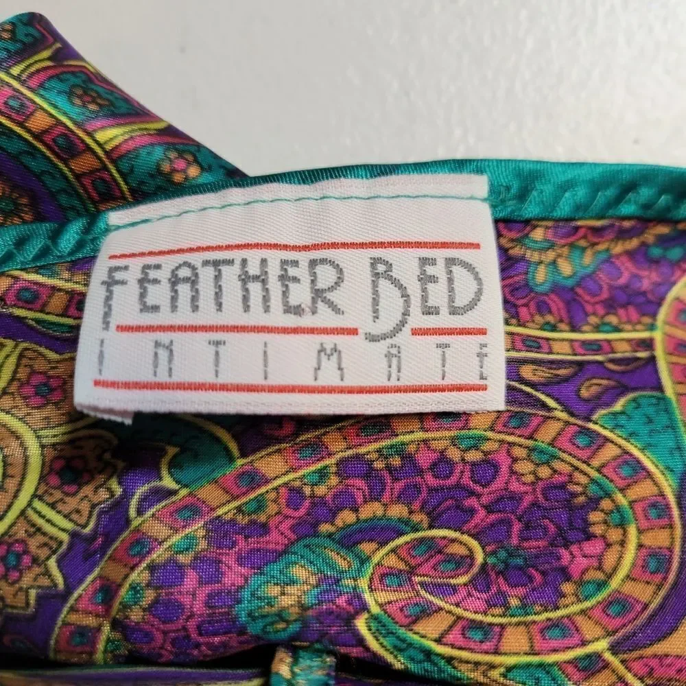 Feather Bed Vintage 90s Vibrant Paisley Satin Slip Dress and Robe Purple Teal
